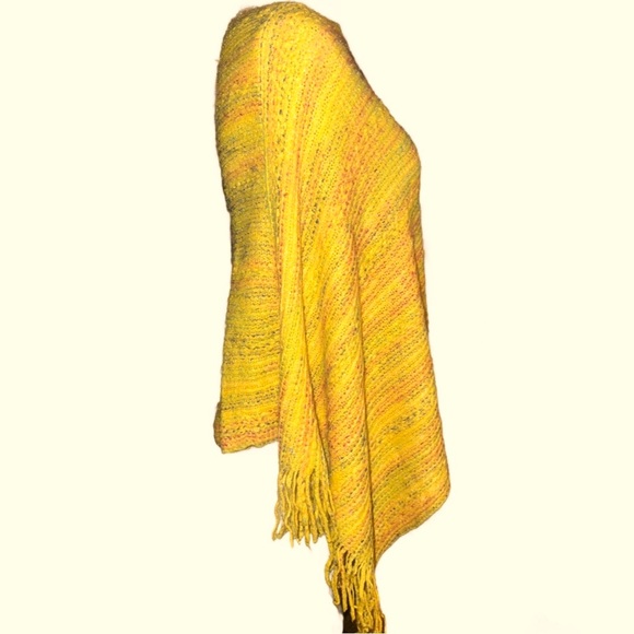 LAST- Mustard Yelliw & Multi Theeaded Fringe Pull Over Poncho - Picture 4 of 10